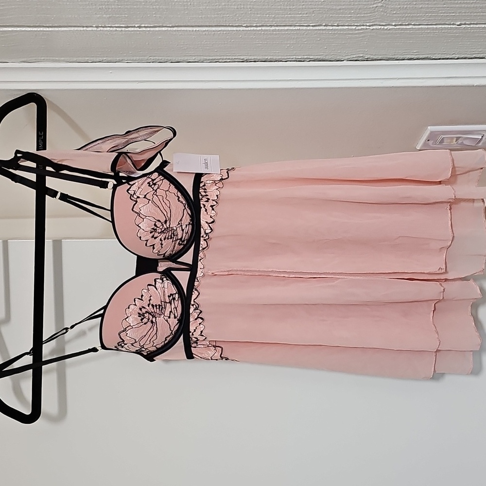 NWT Auden Push-Up Babydoll with Thong Set Ice Rose Size XS - Picture 2 of 15